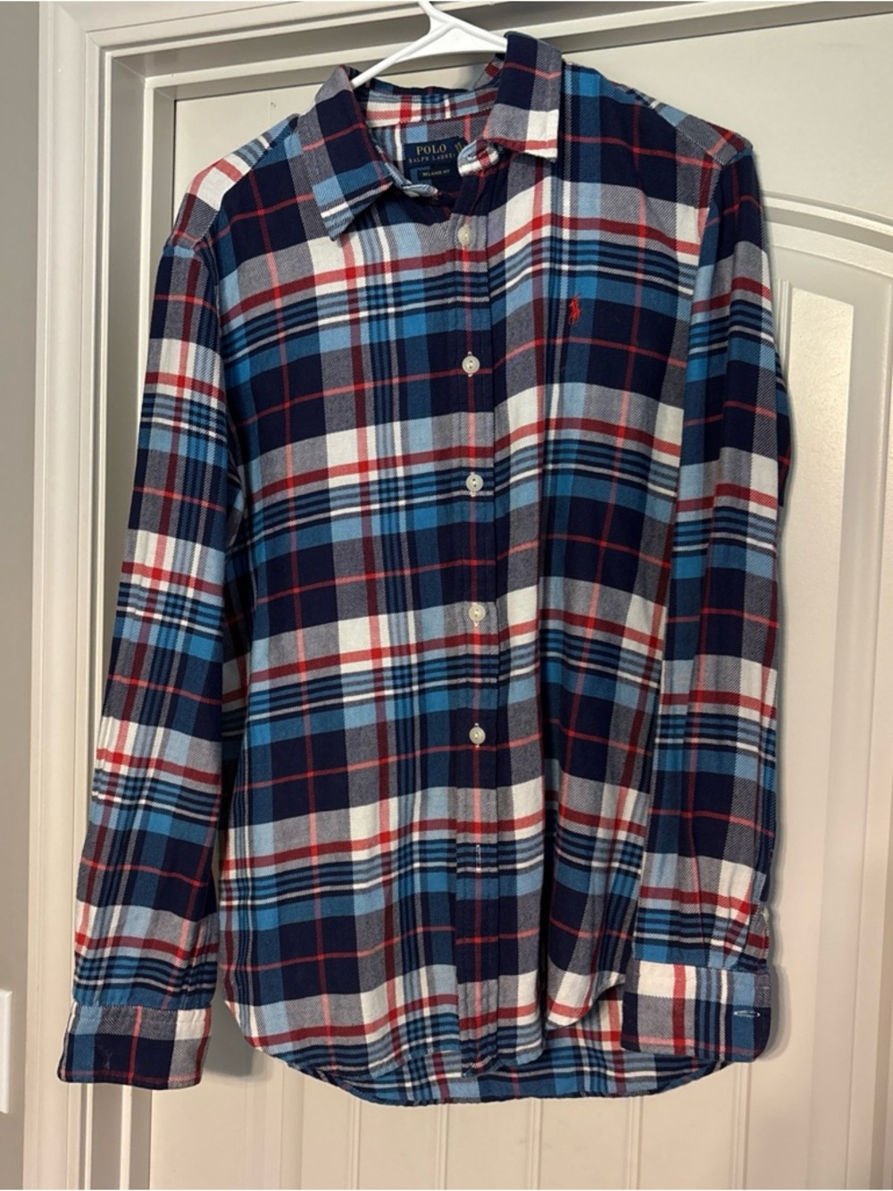 Polo Ralph Lauren medium Navy, Light Blue & White Plaid flannel Shirt